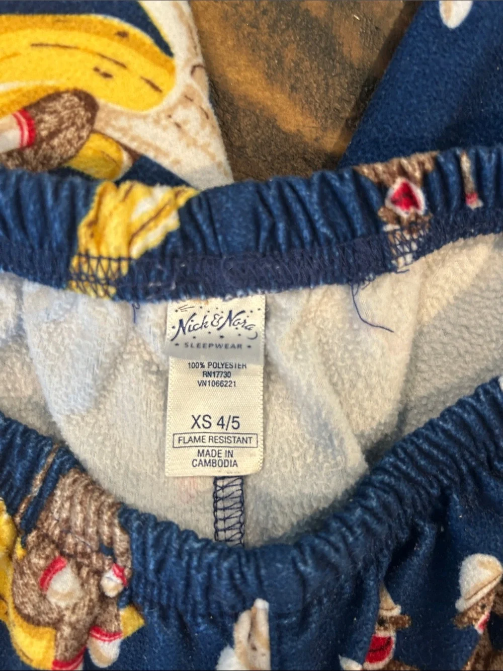 Nick & Nora Size 4/5 Navy Sock Monkey Banana Lounge Pants 🐵🍌